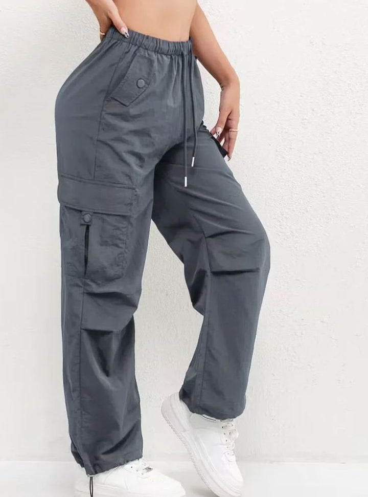 Dames Highwaist Straight-Leg Cargobroek met Elastische Taille