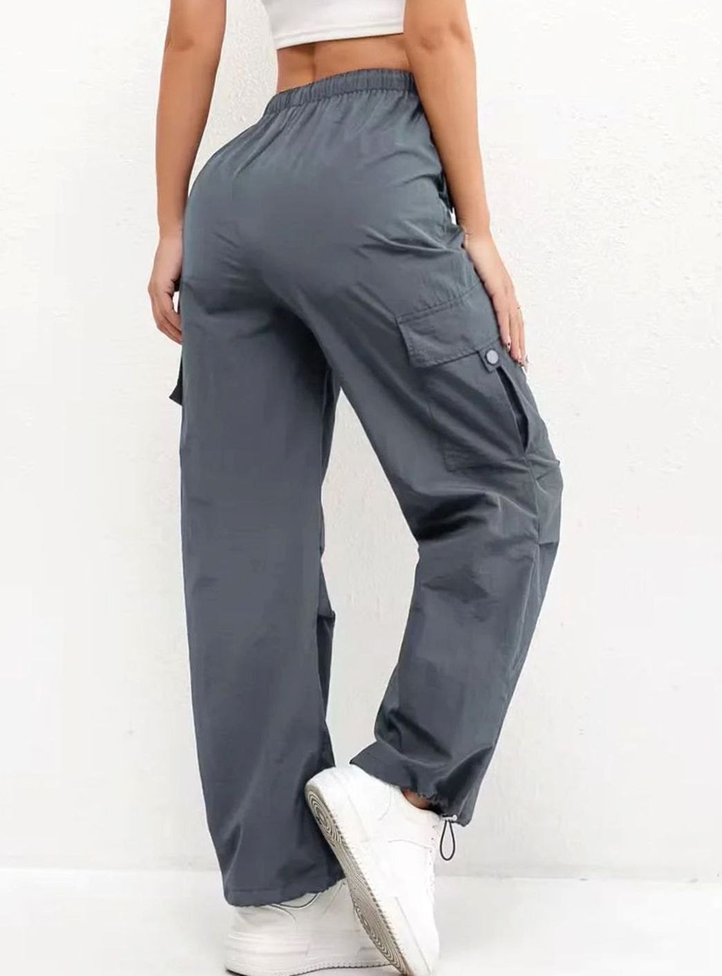 Dames Highwaist Straight-Leg Cargobroek met Elastische Taille