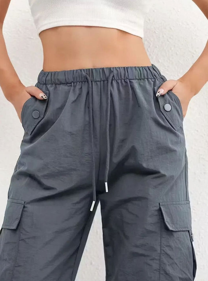 Dames Highwaist Straight-Leg Cargobroek met Elastische Taille