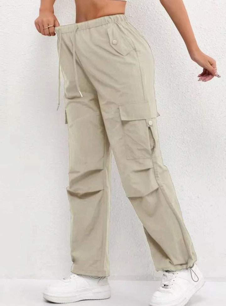 Dames Highwaist Straight-Leg Cargobroek met Elastische Taille