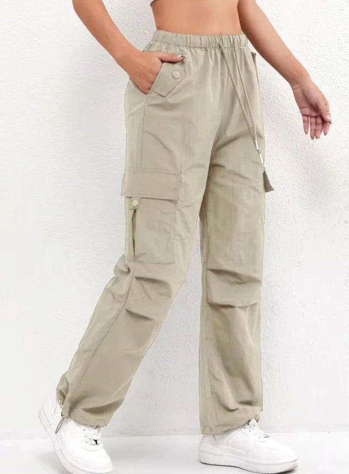 Dames Highwaist Straight-Leg Cargobroek met Elastische Taille