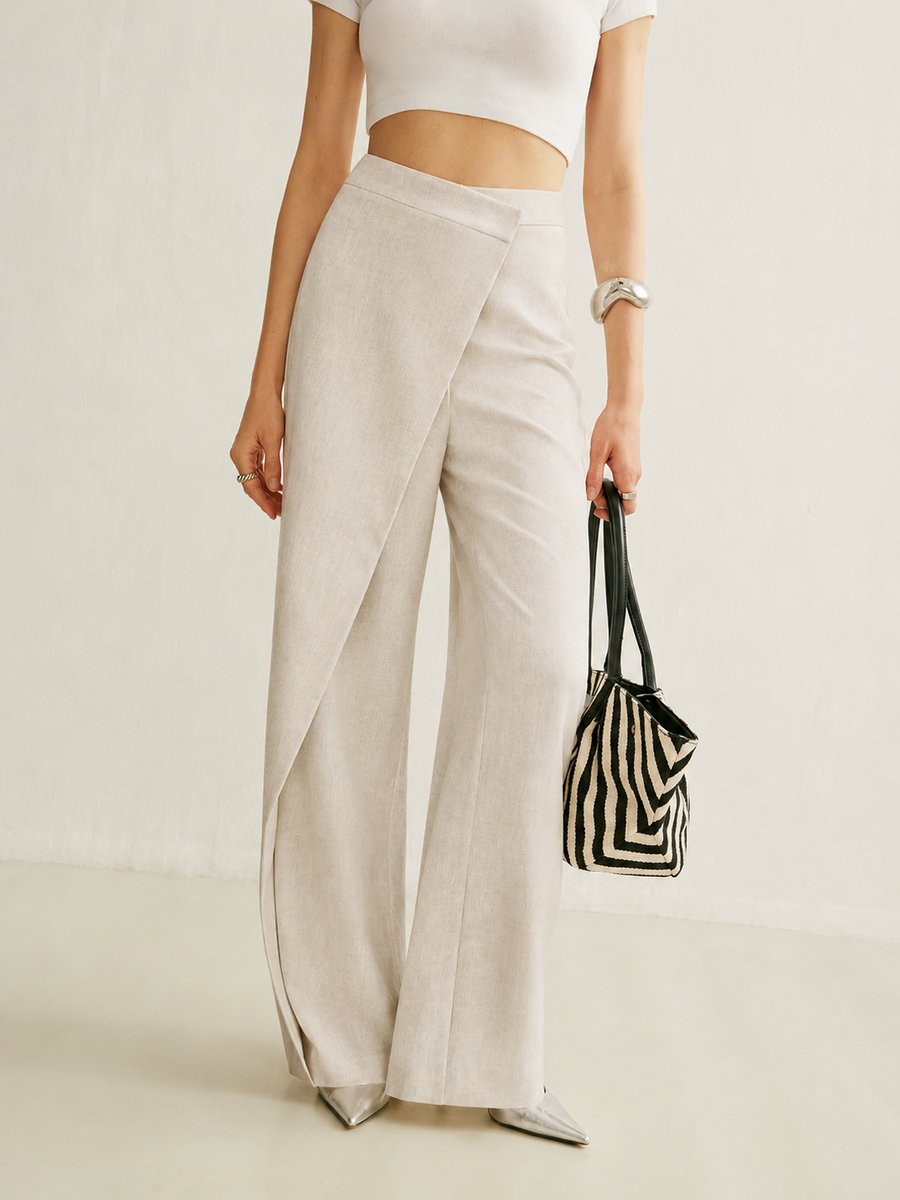 Dames Hoge Taille Asymmetrische Wide Leg Pants Broek - Apricot