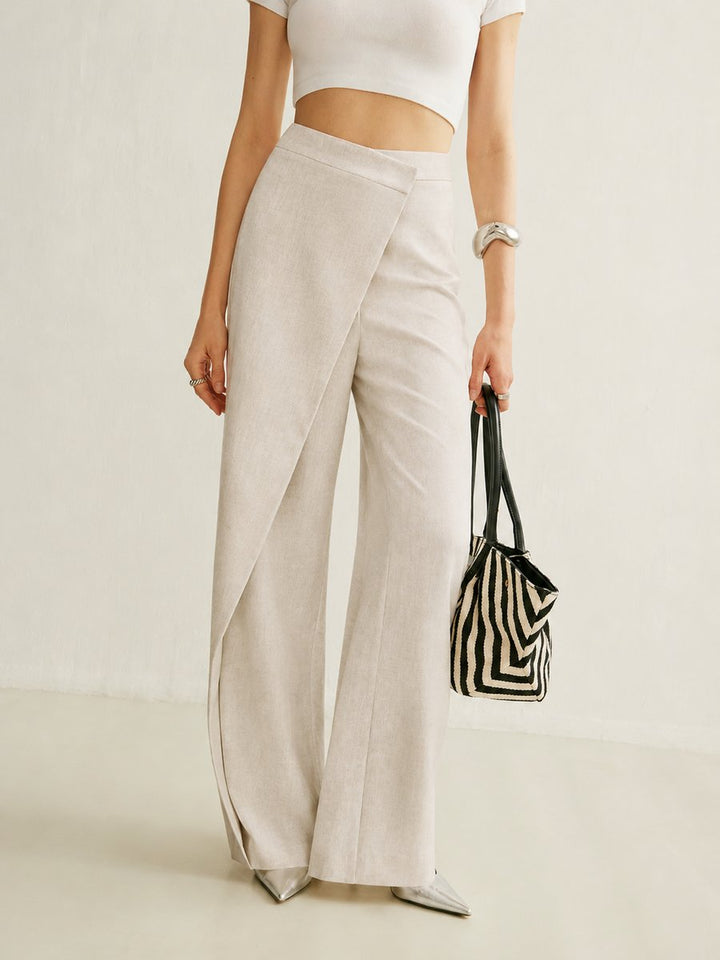 Dames Hoge Taille Asymmetrische Wide Leg Pants Broek - Apricot