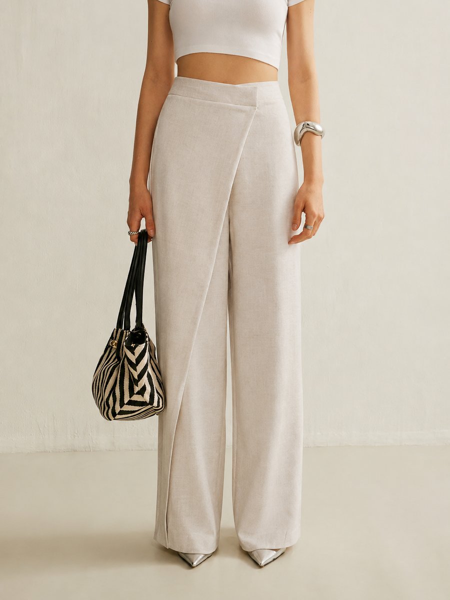 Dames Hoge Taille Asymmetrische Wide Leg Pants Broek