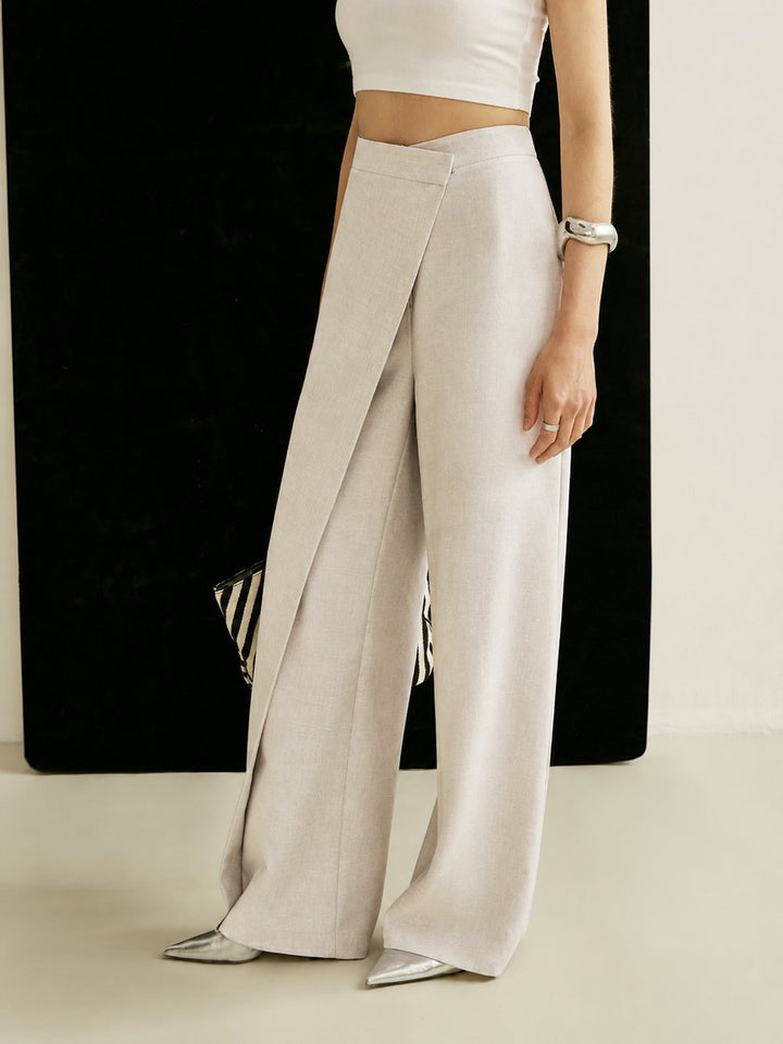 Dames Hoge Taille Asymmetrische Wide Leg Pants Broek
