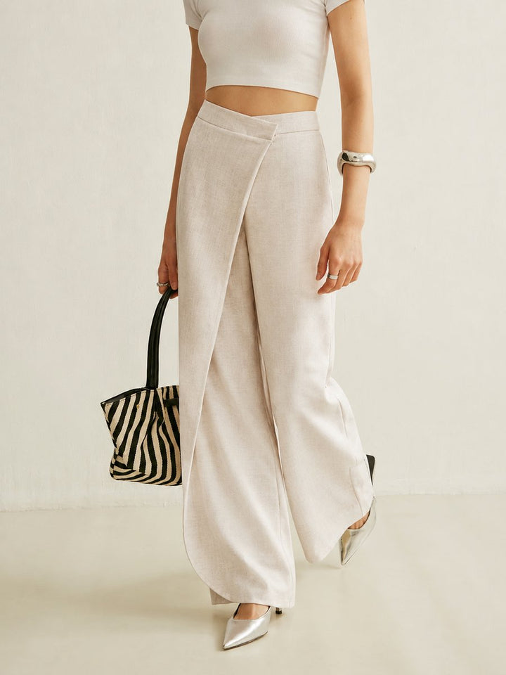 Dames Hoge Taille Asymmetrische Wide Leg Pants Broek