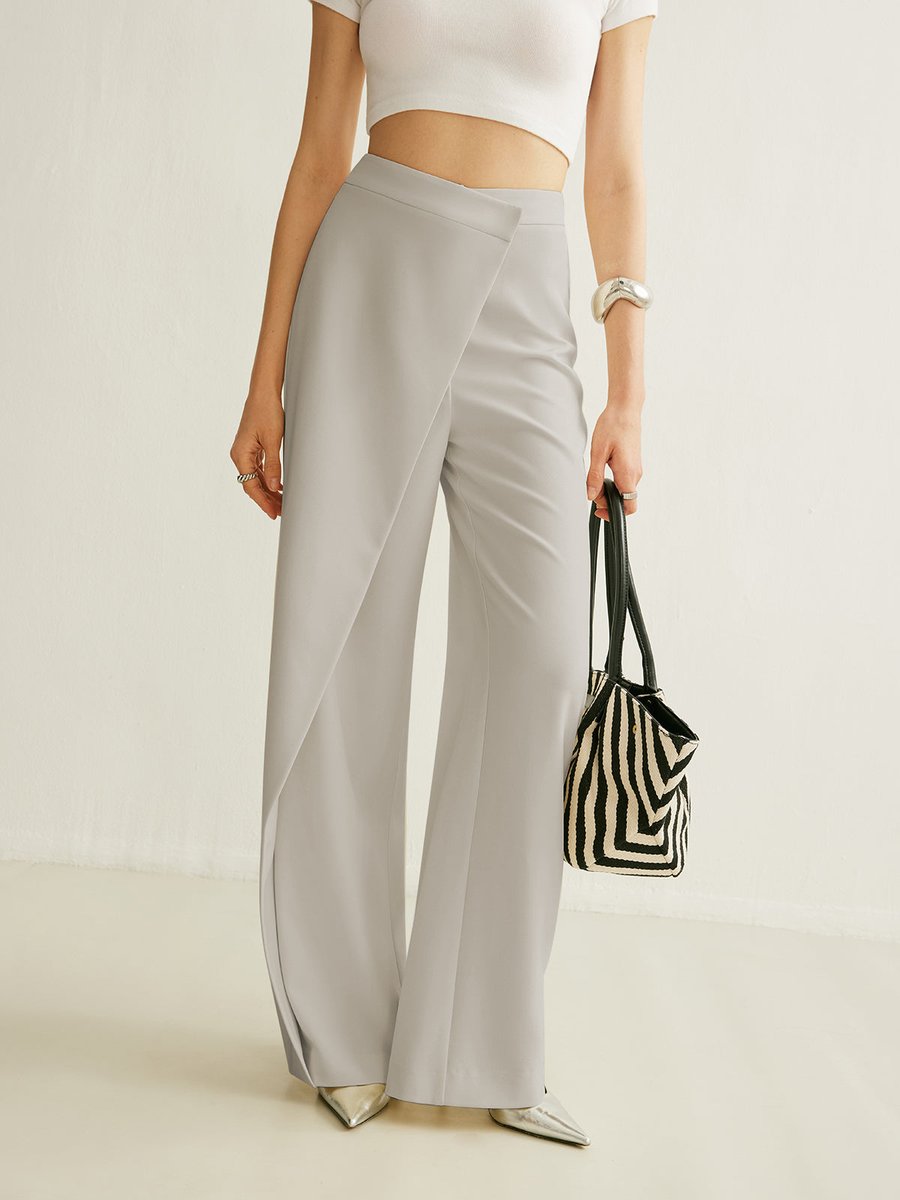 Dames Hoge Taille Asymmetrische Wide Leg Pants Broek - Grey