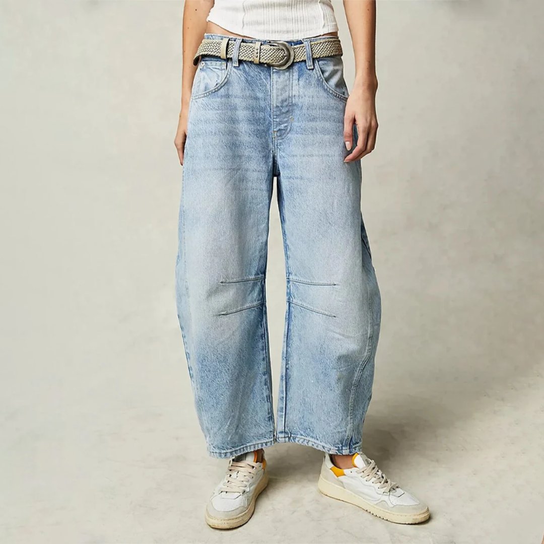 Dames Hoge Taille Barrel Leg Relaxed-Fit Jeans - Light Blue
