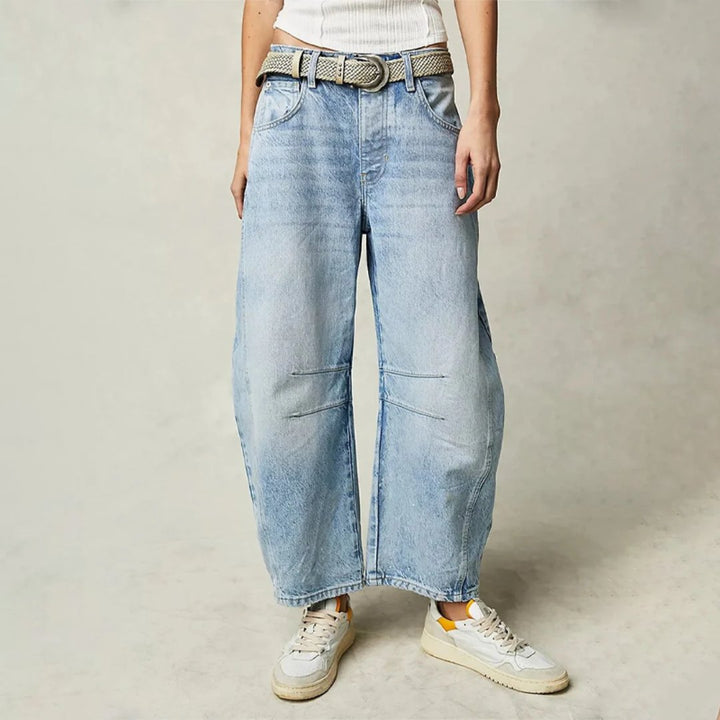 Dames Hoge Taille Barrel Leg Relaxed-Fit Jeans - Light Blue