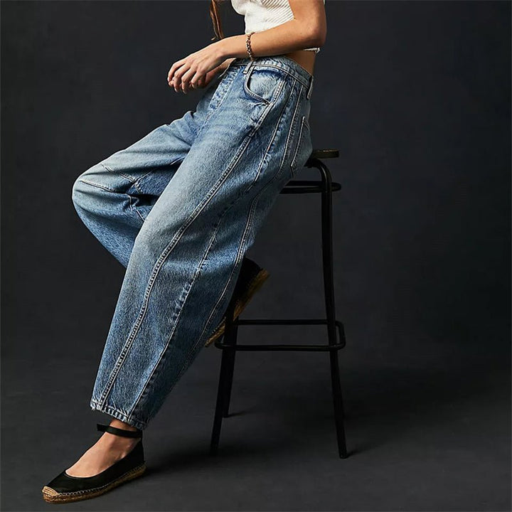 Dames Hoge Taille Barrel Leg Relaxed-Fit Jeans