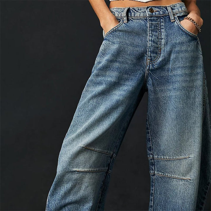 Dames Hoge Taille Barrel Leg Relaxed-Fit Jeans