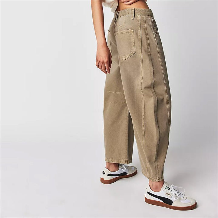 Dames Hoge Taille Barrel Leg Relaxed-Fit Jeans