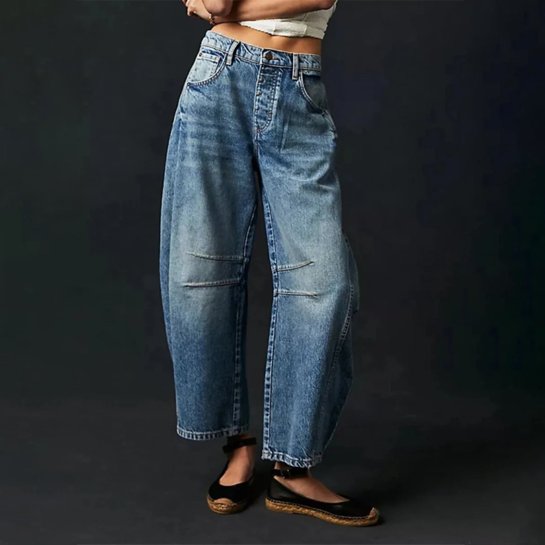 Dames Hoge Taille Barrel Leg Relaxed-Fit Jeans - Dark Blue