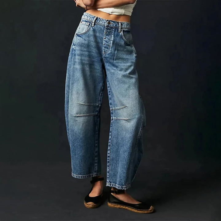 Dames Hoge Taille Barrel Leg Relaxed-Fit Jeans - Dark Blue