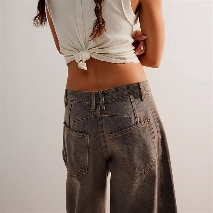Dames Hoge Taille Barrel Leg Relaxed-Fit Jeans