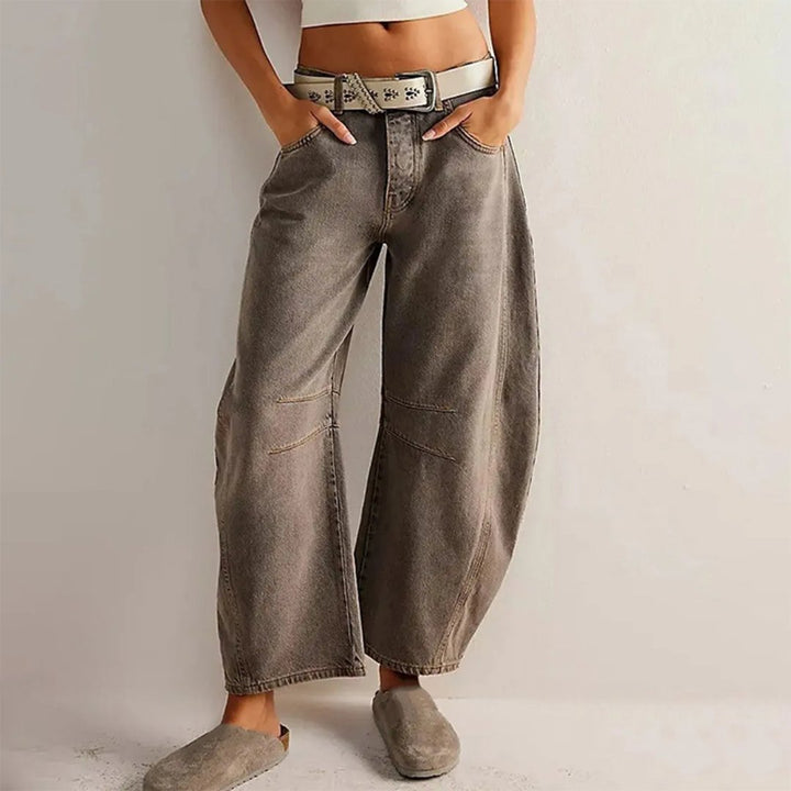 Dames Hoge Taille Barrel Leg Relaxed-Fit Jeans - Dark Gray