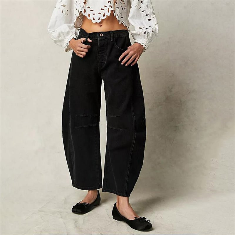 Dames Hoge Taille Barrel Leg Relaxed-Fit Jeans - Black