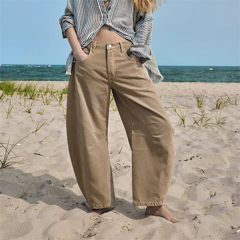 Dames Hoge Taille Barrel Leg Relaxed-Fit Jeans - Beige