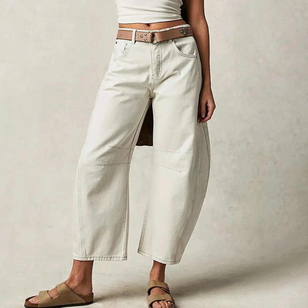 Dames Hoge Taille Barrel Leg Relaxed-Fit Jeans - White
