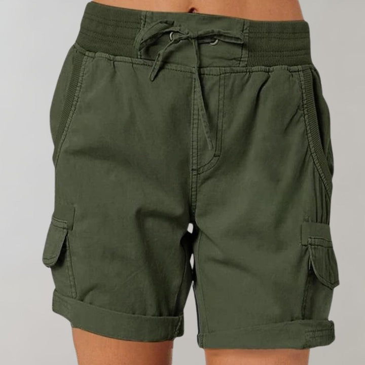 Dames Hoge Taille Cargo Shorts met Trekkoord - Legergroen
