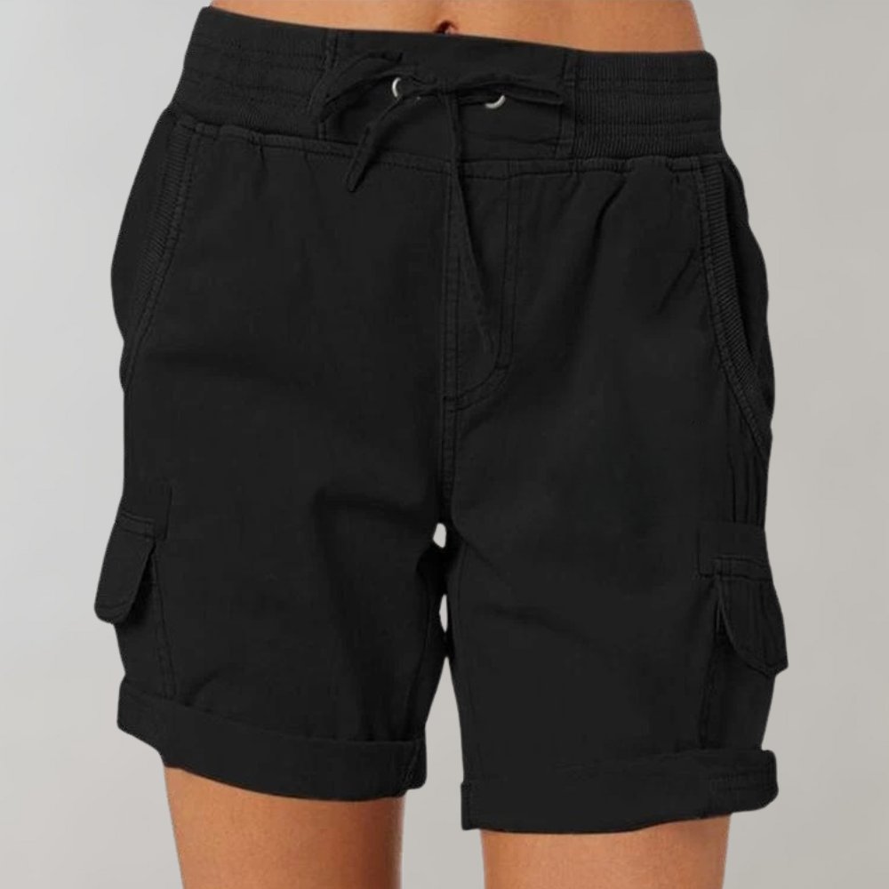Dames Hoge Taille Cargo Shorts met Trekkoord - Zwart