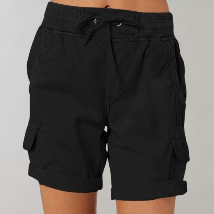 Dames Hoge Taille Cargo Shorts met Trekkoord - Zwart