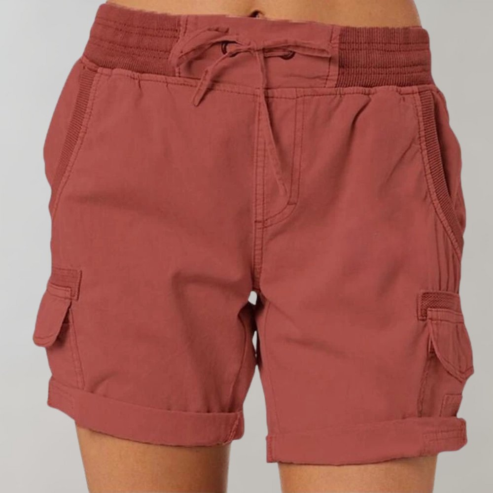 Dames Hoge Taille Cargo Shorts met Trekkoord - Rood
