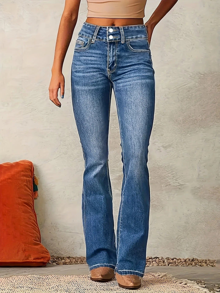 Dames Hoge Taille Flared Jeans Sculpted Fit Volledige Lengte