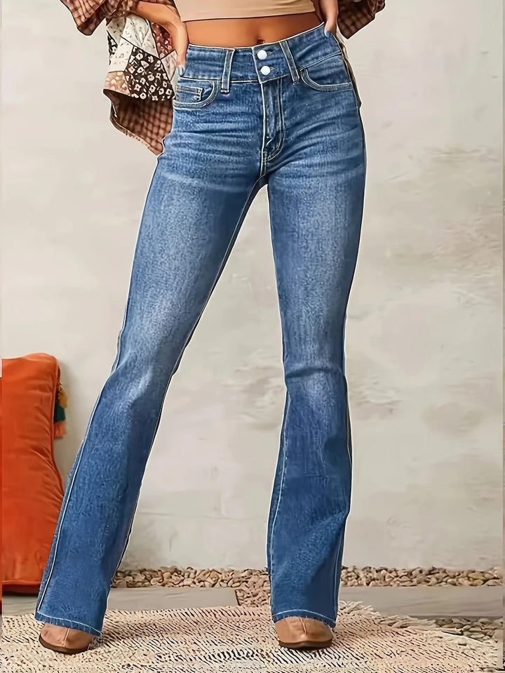 Dames Hoge Taille Flared Jeans Sculpted Fit Volledige Lengte