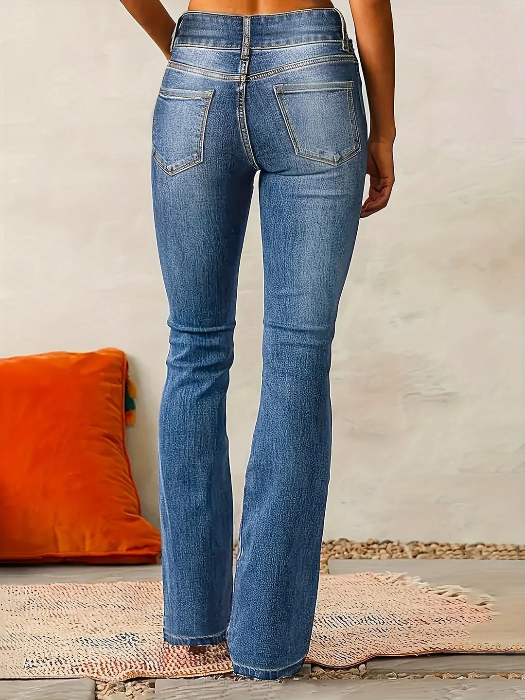 Dames Hoge Taille Flared Jeans Sculpted Fit Volledige Lengte