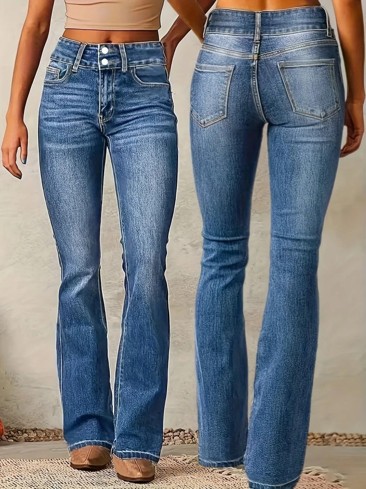 Dames Hoge Taille Flared Jeans Sculpted Fit Volledige Lengte