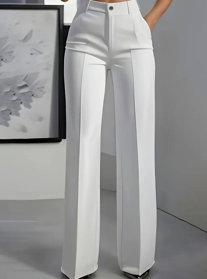 Dames Hoge Taille Rechte Broek met Voorplooi - Wit