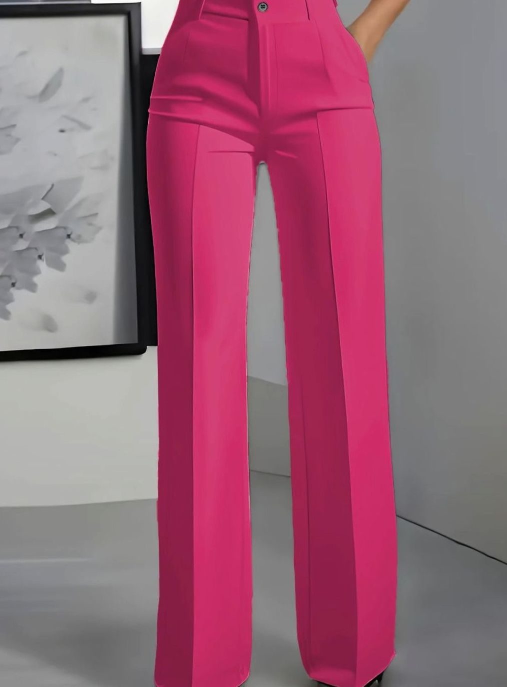 Dames Hoge Taille Rechte Broek met Voorplooi - Roze