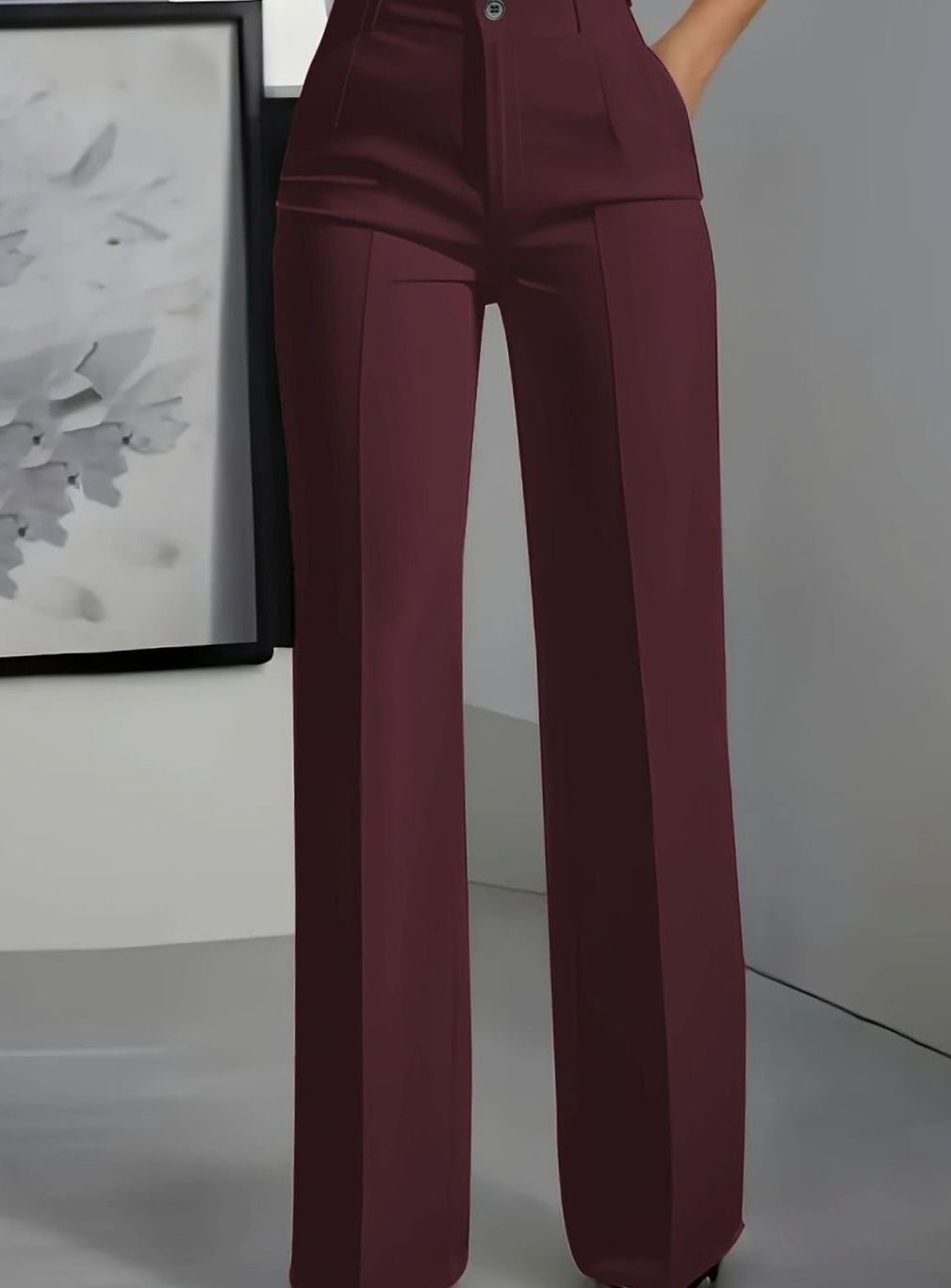 Dames Hoge Taille Rechte Broek met Voorplooi - Rood
