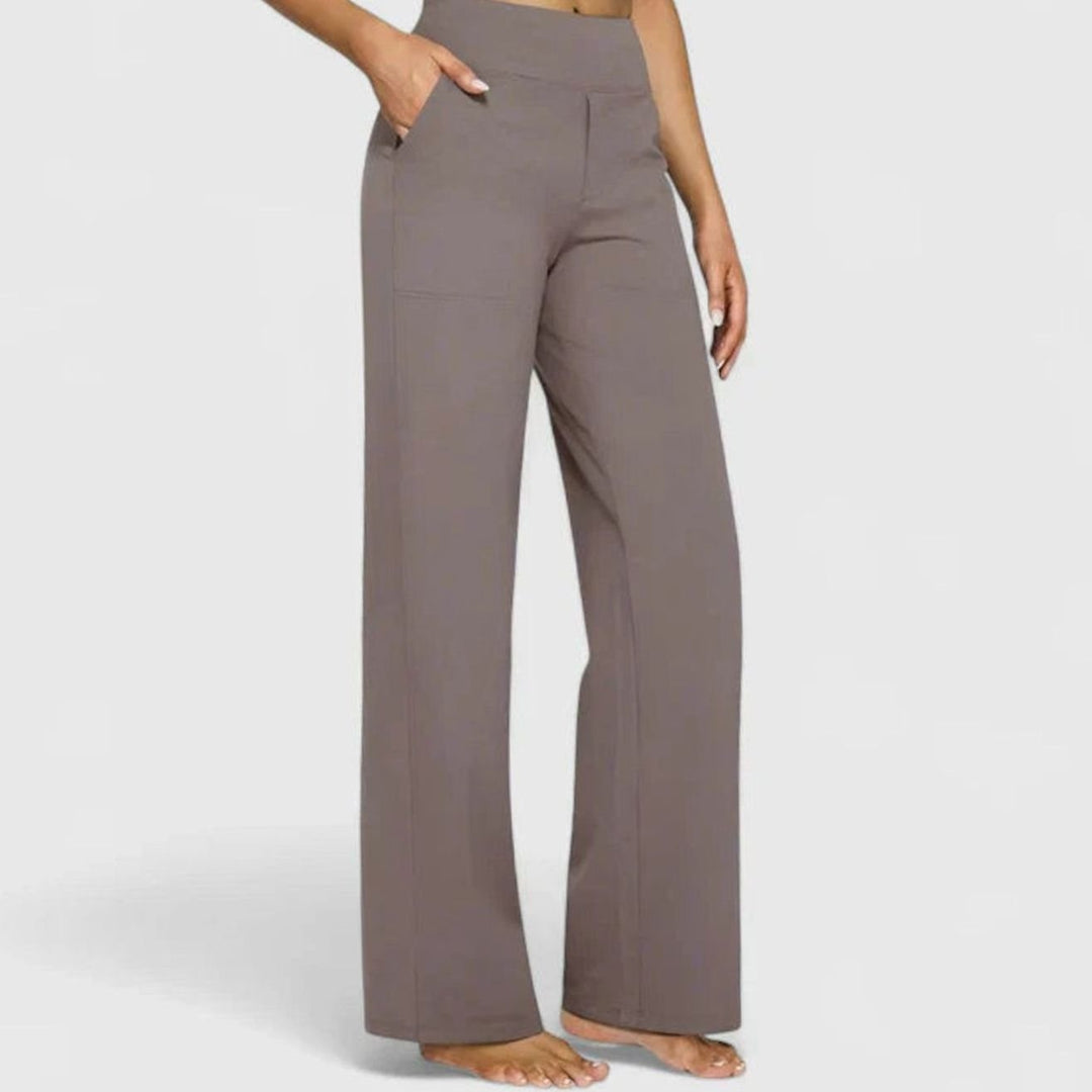 Dames Hoge Taille Rechte Broek met Zijzakken - Taupe