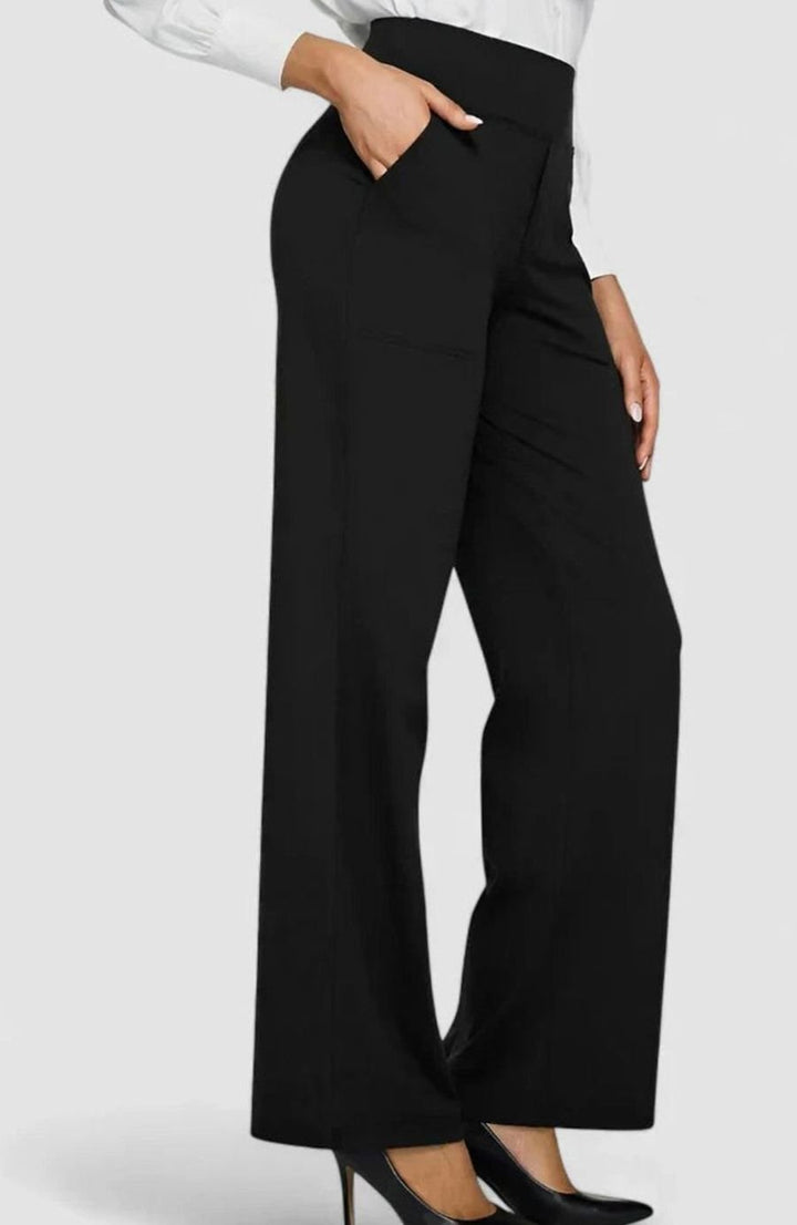 Dames Hoge Taille Rechte Broek met Zijzakken - Zwart