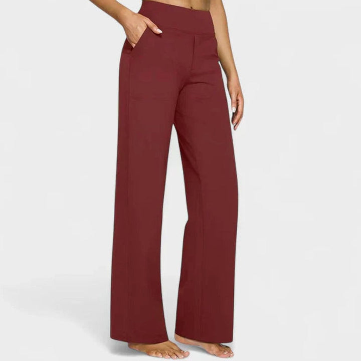 Dames Hoge Taille Rechte Broek met Zijzakken - Rood