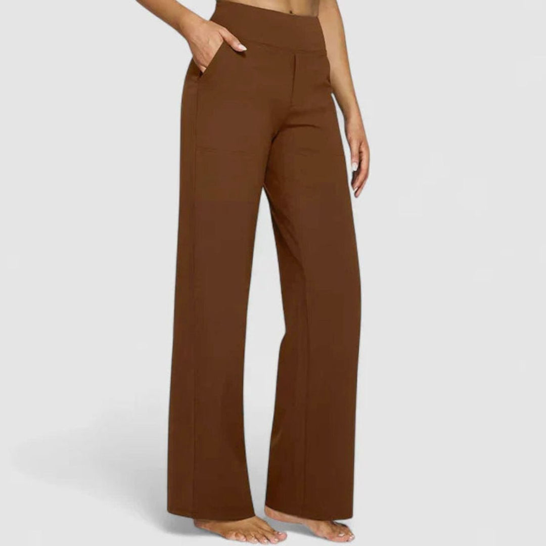 Dames Hoge Taille Rechte Broek met Zijzakken - Bruin