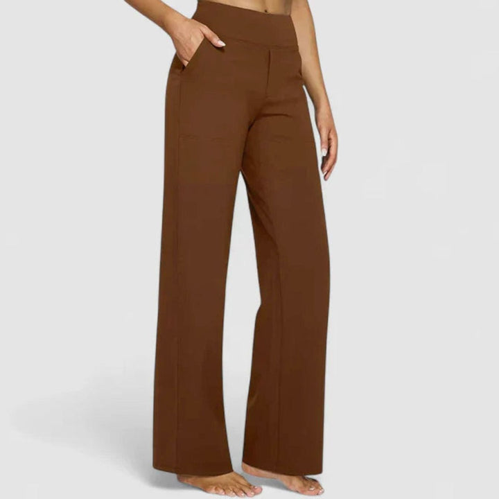 Dames Hoge Taille Rechte Broek met Zijzakken - Bruin