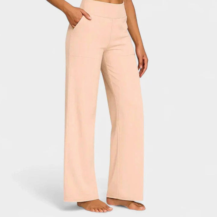Dames Hoge Taille Rechte Broek met Zijzakken - Abrikoos