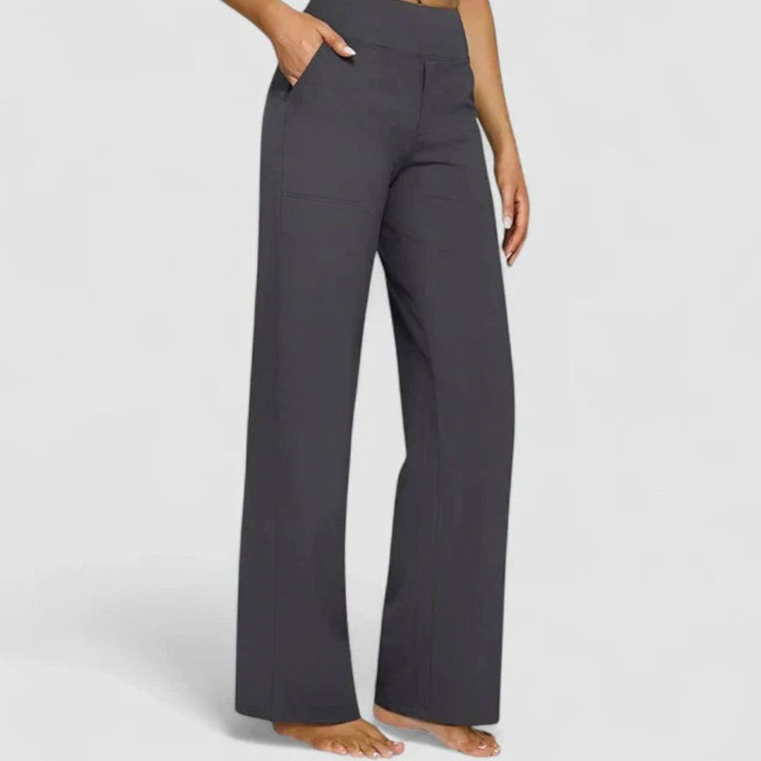 Dames Hoge Taille Rechte Broek met Zijzakken - Grijs