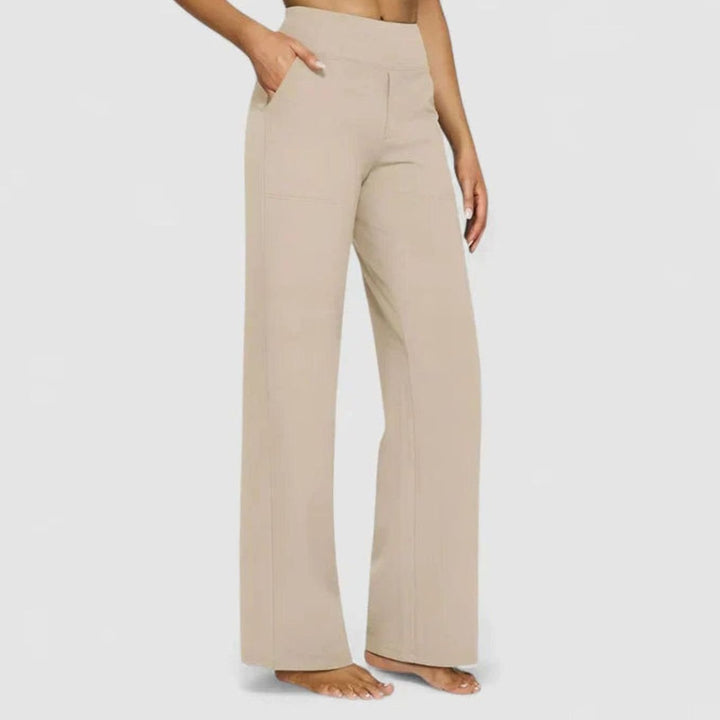 Dames Hoge Taille Rechte Broek met Zijzakken - Crème