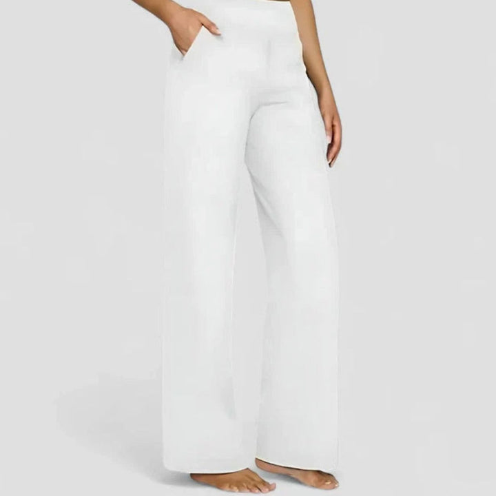 Dames Hoge Taille Rechte Broek met Zijzakken - Wit