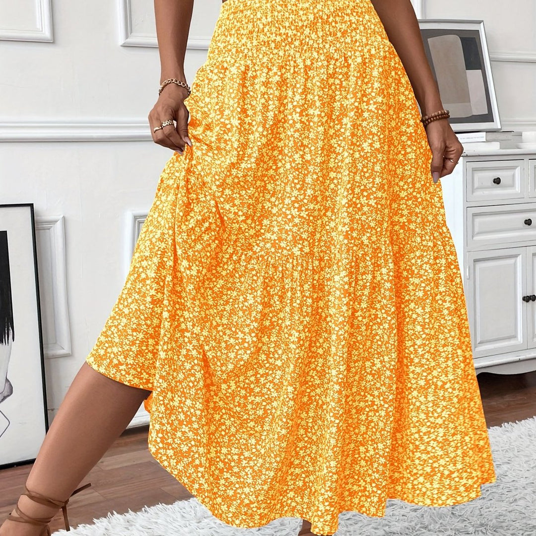Dames Hoge Taille Uitwaaierende Bloemenprint Midi-rok - Geel