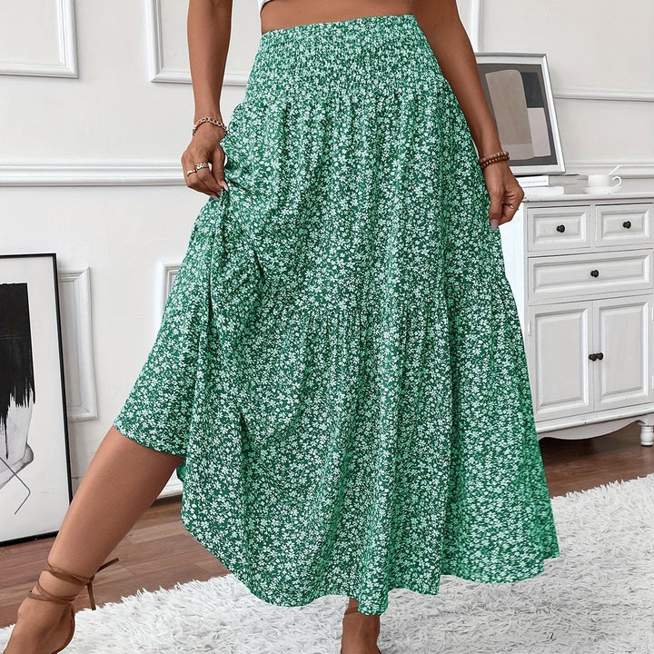 Dames Hoge Taille Uitwaaierende Bloemenprint Midi-rok - Groen