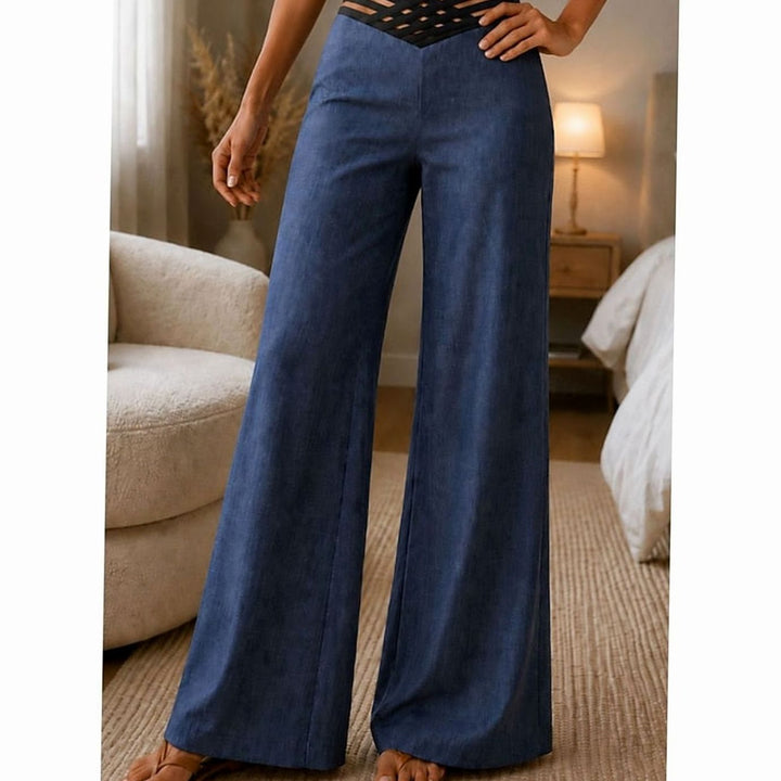 Dames Hoge Taille Wide Leg Broek Crossover Tailleband - Koningsblauw