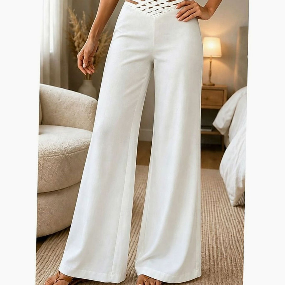 Dames Hoge Taille Wide Leg Broek Crossover Tailleband - Wit