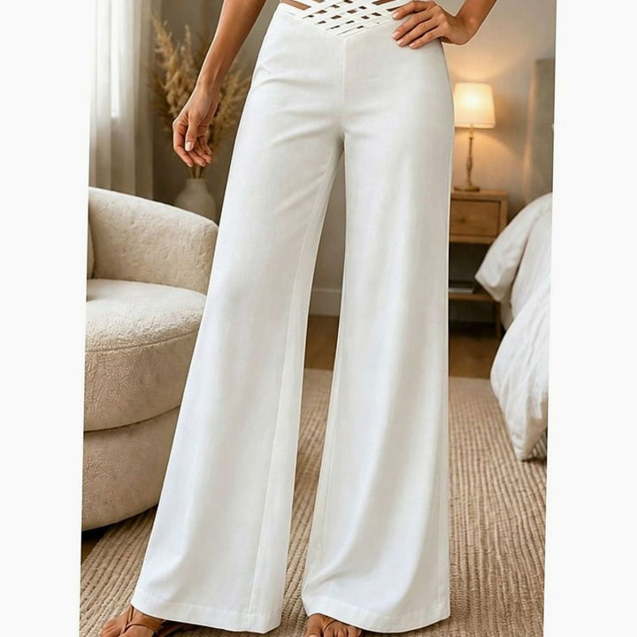 Dames Hoge Taille Wide Leg Broek Crossover Tailleband - Wit