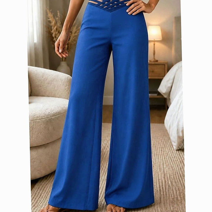 Dames Hoge Taille Wide Leg Broek Crossover Tailleband - Blauw