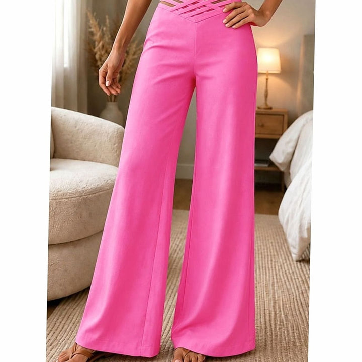 Dames Hoge Taille Wide Leg Broek Crossover Tailleband - Fuchsia
